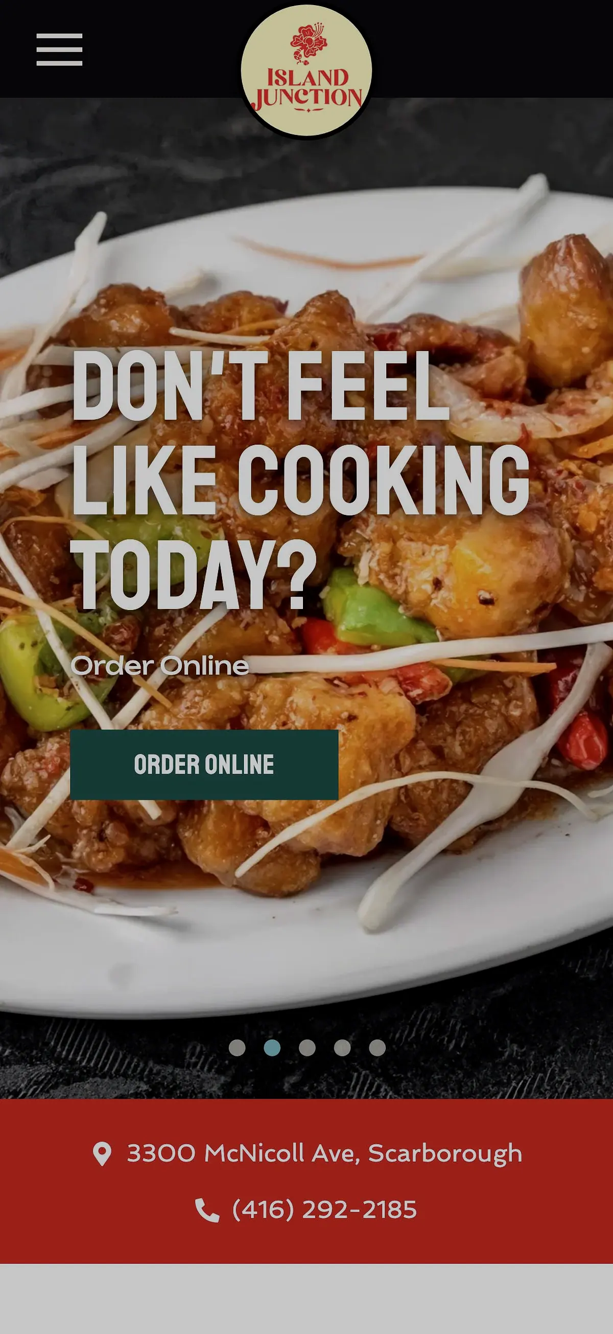 The homepage on a phone, the order button under the dish of the day.